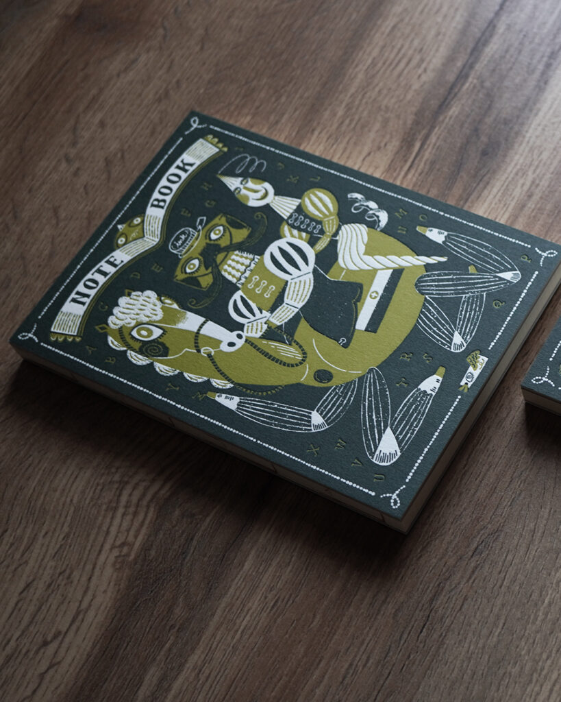 EGGNWORKS エッグンワークス アートノートブック ARTNOTEBOOK ドイツ装 コデックス装 活版印刷 letterpress きのこまつむり インク王子とガラスの姫