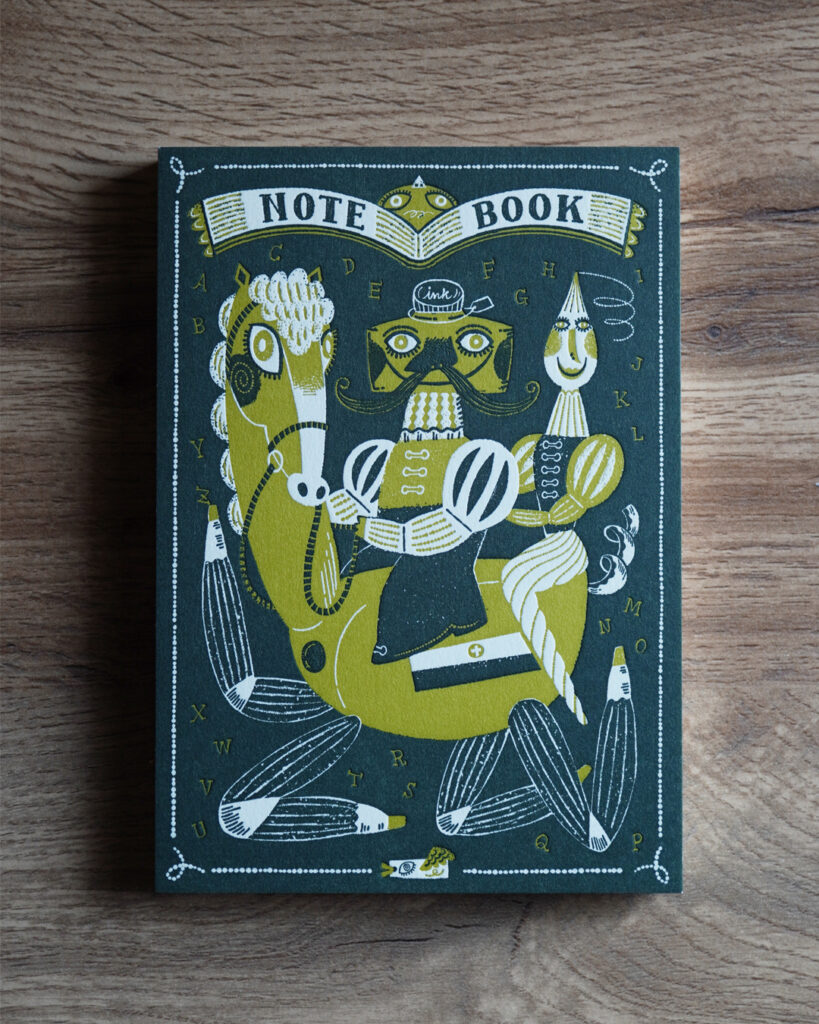 EGGNWORKS エッグンワークス アートノートブック ARTNOTEBOOK ドイツ装 コデックス装 活版印刷 letterpress きのこまつむり インク王子とガラスの姫