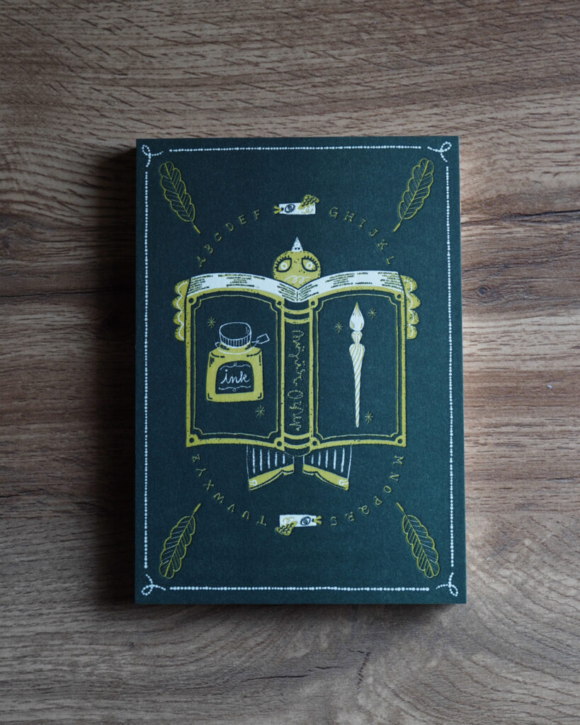EGGNWORKS エッグンワークス アートノートブック ARTNOTEBOOK ドイツ装 コデックス装 活版印刷 letterpress きのこまつむり インク王子とガラスの姫
