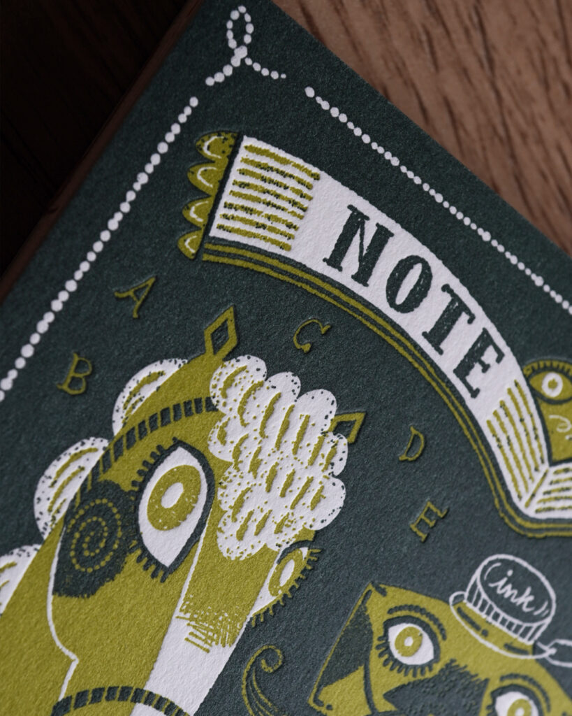 EGGNWORKS エッグンワークス アートノートブック ARTNOTEBOOK ドイツ装 コデックス装 活版印刷 letterpress きのこまつむり インク王子とガラスの姫