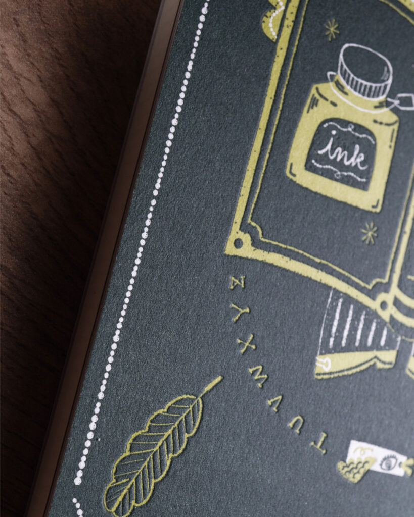 EGGNWORKS エッグンワークス アートノートブック ARTNOTEBOOK ドイツ装 コデックス装 活版印刷 letterpress きのこまつむり インク王子とガラスの姫